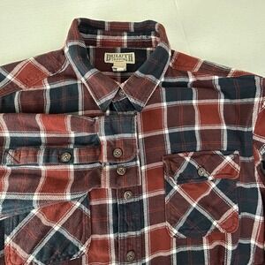 Duluth Trading Shacket Mens XL Red Blue Plaid Flannel Fleece ‎ Shacket